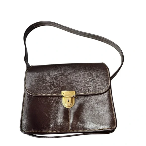 Vintage .Brown Leather Bag with Gold Lock